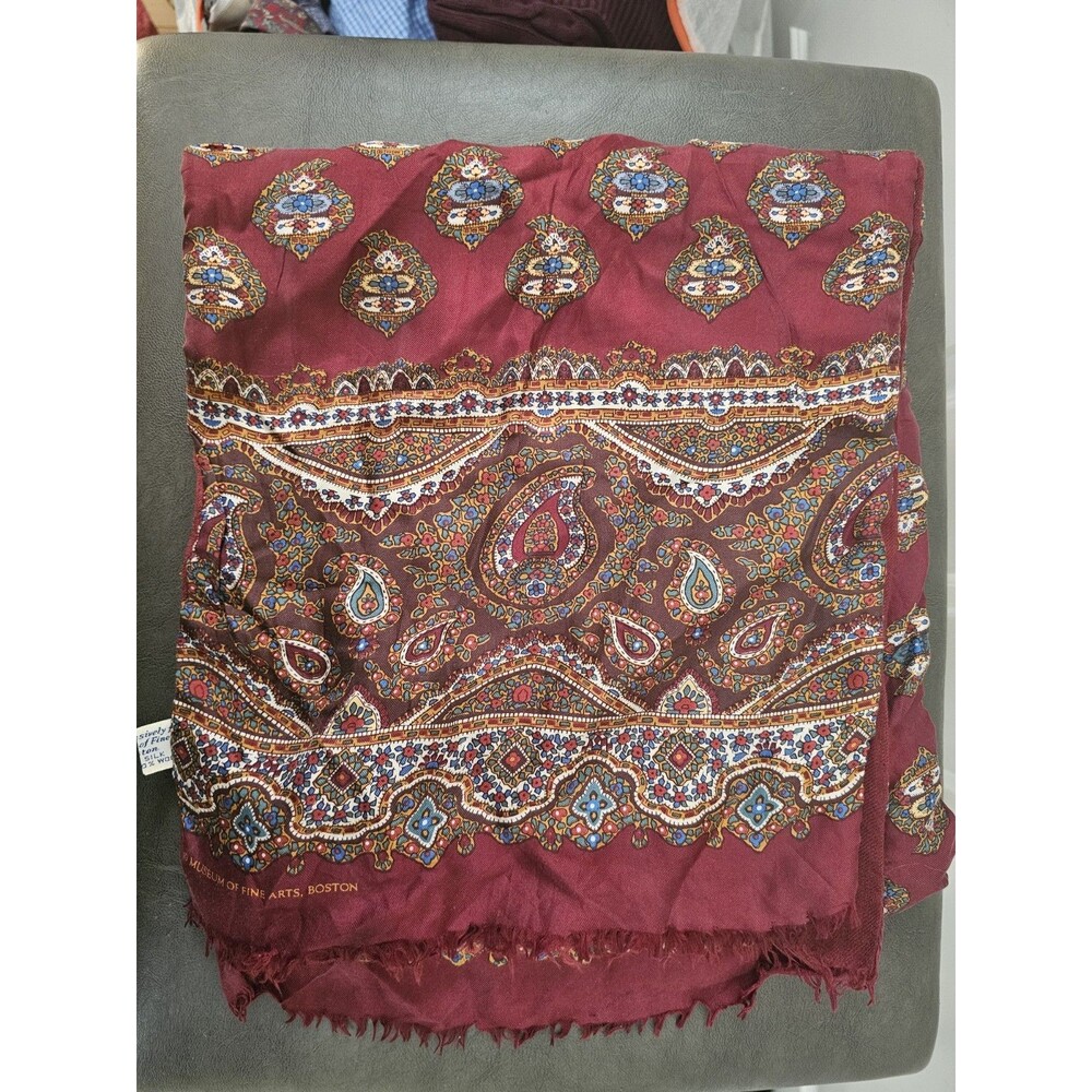 Museum of Fine Arts Boston Paisley Scarf Burgundy Silk and Wool MFA
